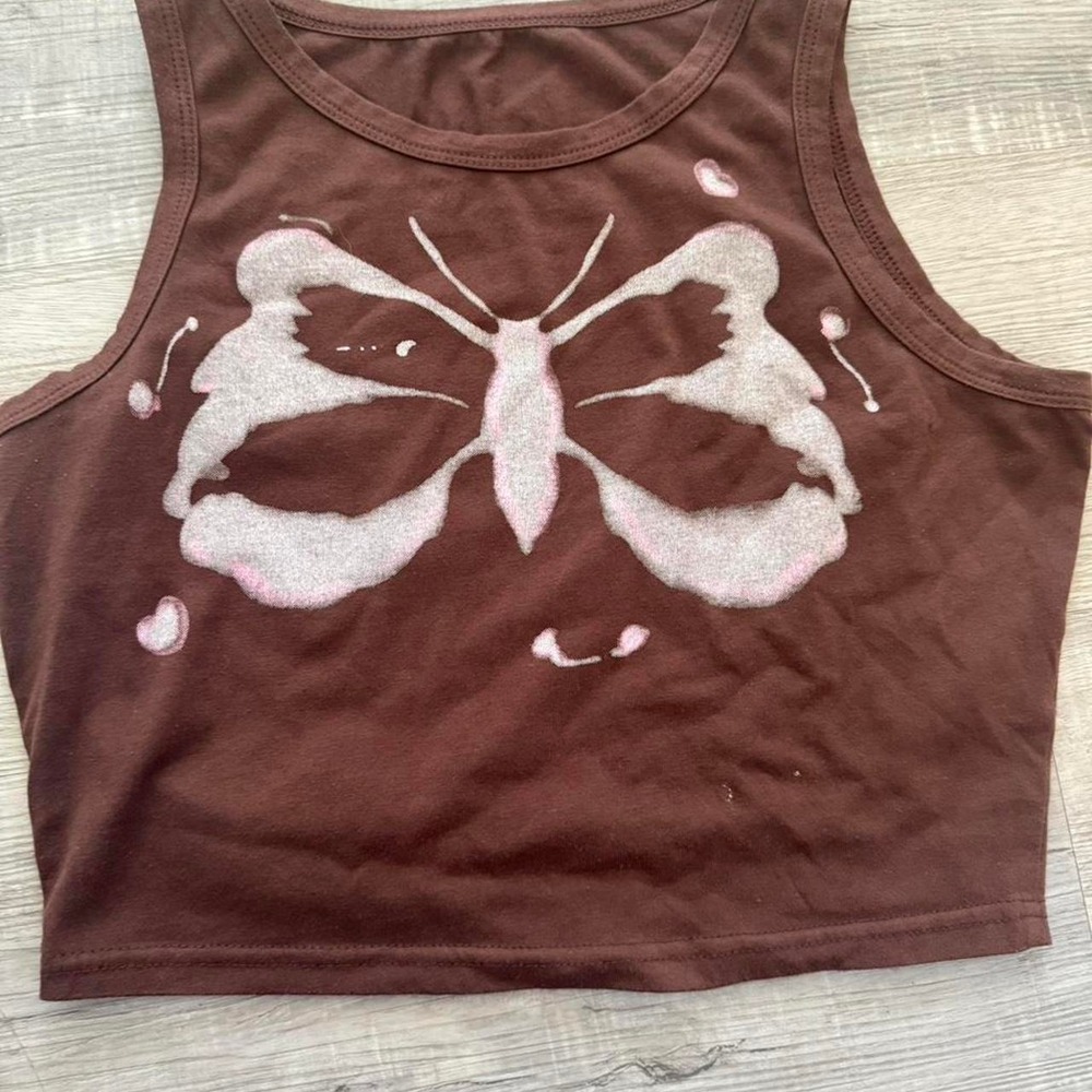 Y2K Fairy-Grunge Brown Butterfly Graphic Crop Top